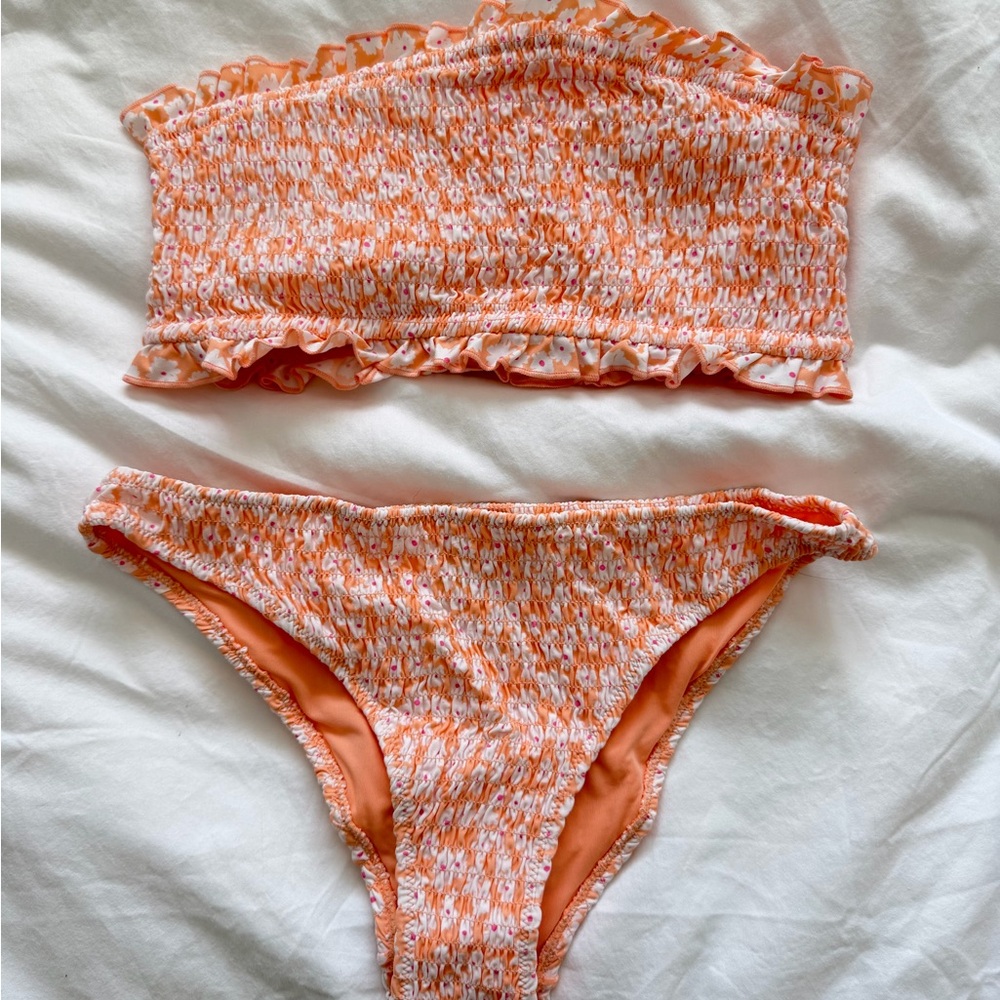 H&M Orange Floral Smocked Bikini Set
